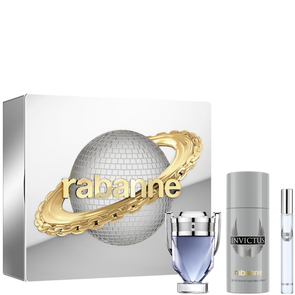 Set Paco Rabanne: Invictus, Deodorant Spray, For Men, 150 ml + Invictus, Eau De Toilette, For Men, 100 ml + Invictus, Eau De Toilette, For Men, 10 ml